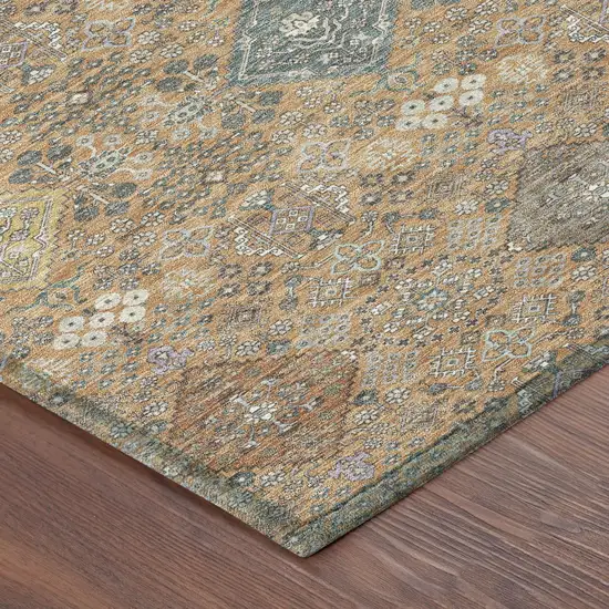 8' Copper And Orange Round Oriental Washable Indoor Outdoor Area Rug Photo 6