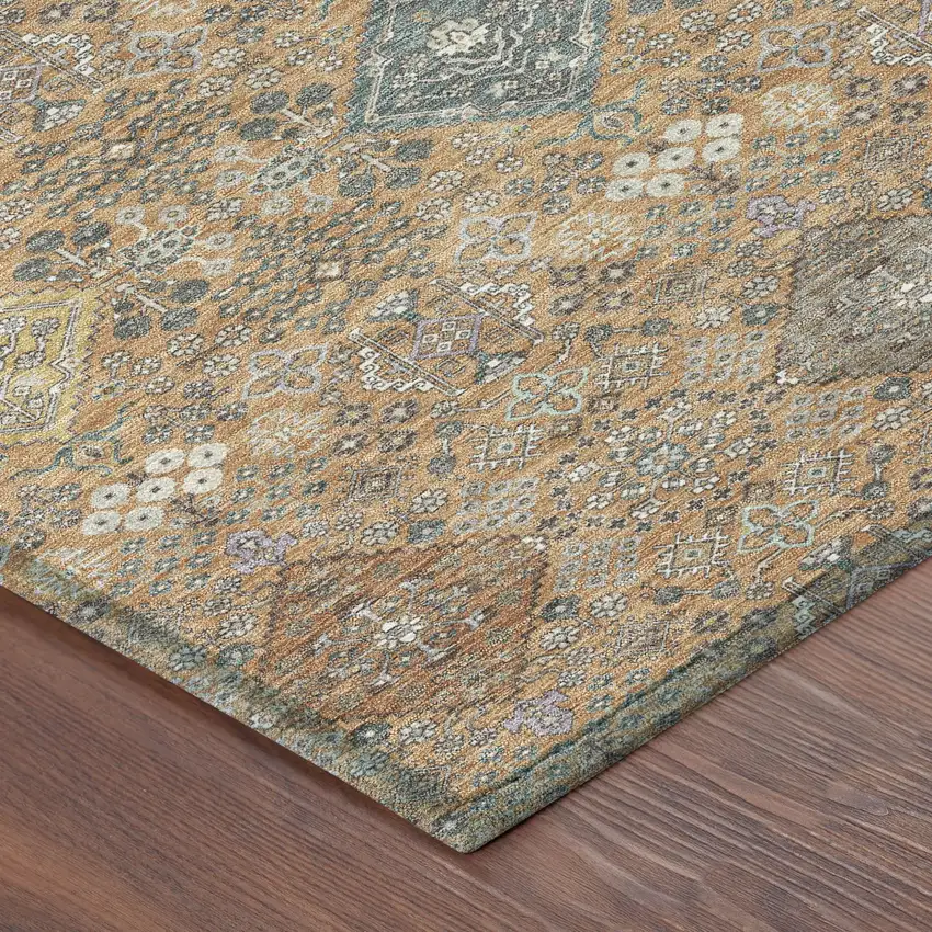 8' Copper And Orange Round Oriental Washable Indoor Outdoor Area Rug Photo 6