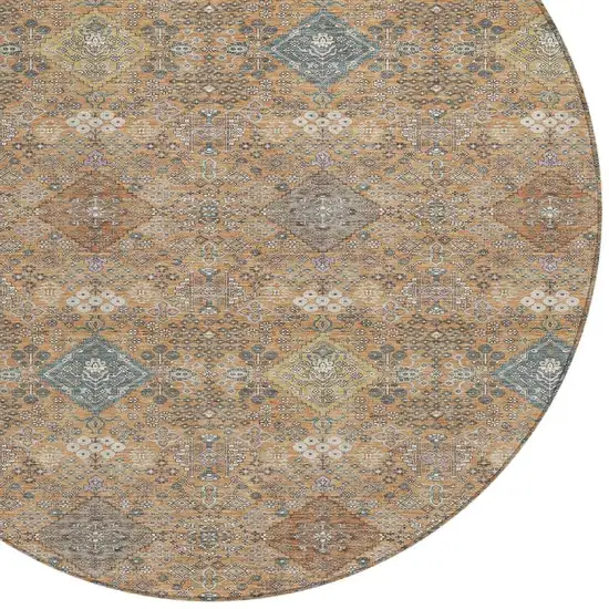 8' Copper And Orange Round Oriental Washable Indoor Outdoor Area Rug Photo 2