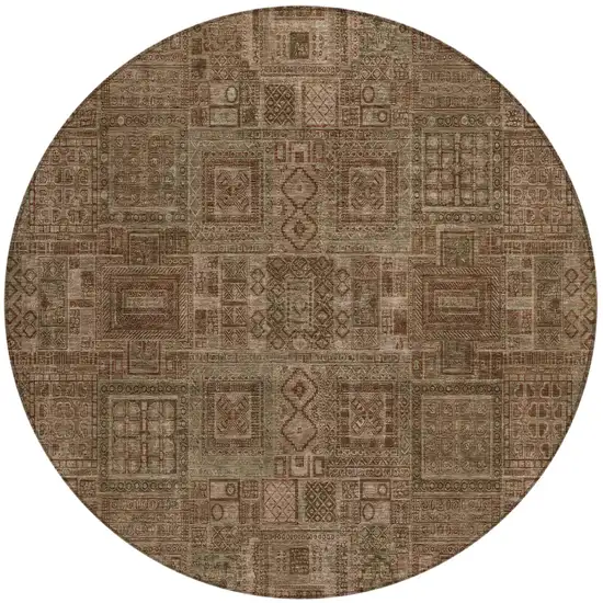 8' Copper And Orange Round Oriental Washable Indoor Outdoor Area Rug Photo 2