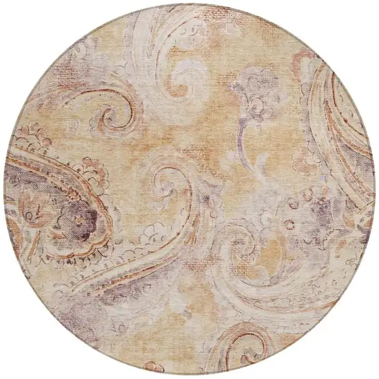 8' Copper And Orange Round Paisley Washable Indoor Outdoor Area Rug Photo 3