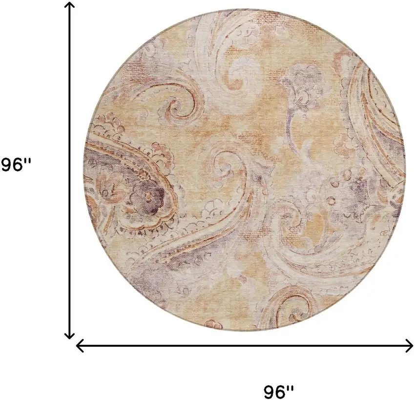 8' Copper And Orange Round Paisley Washable Indoor Outdoor Area Rug Photo 7