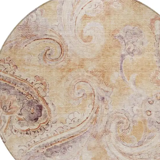 8' Copper And Orange Round Paisley Washable Indoor Outdoor Area Rug Photo 4