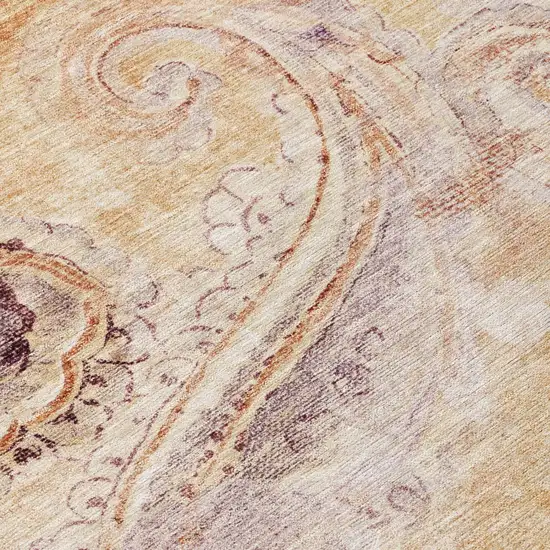 8' Copper And Orange Round Paisley Washable Indoor Outdoor Area Rug Photo 6