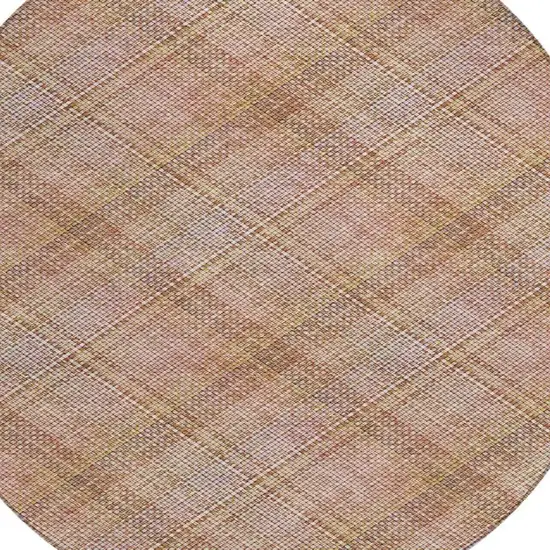 8' Copper And Orange Round Plaid Washable Indoor Outdoor Area Rug Photo 6