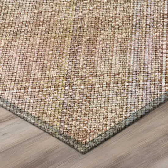 8' Copper And Orange Round Plaid Washable Indoor Outdoor Area Rug Photo 9