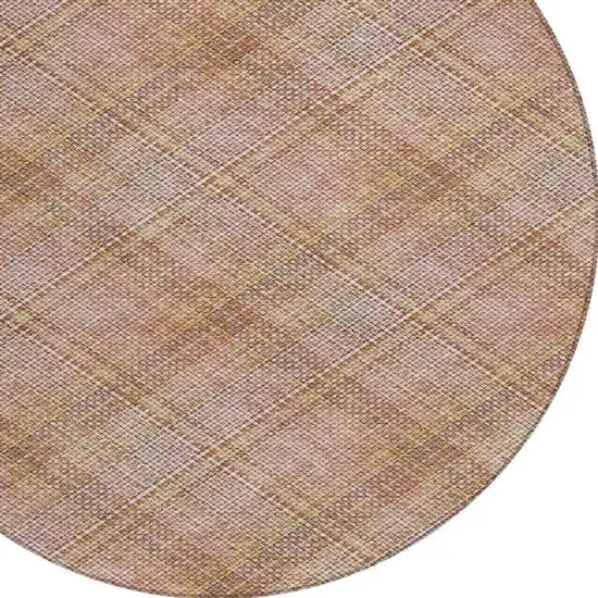 8' Copper And Orange Round Plaid Washable Indoor Outdoor Area Rug Photo 2