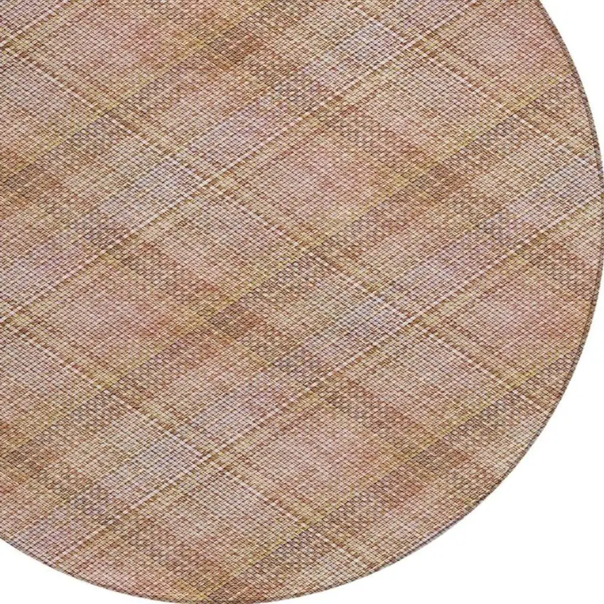 8' Copper And Orange Round Plaid Washable Indoor Outdoor Area Rug Photo 2