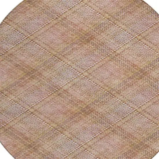 8' Copper And Orange Round Plaid Washable Indoor Outdoor Area Rug Photo 8