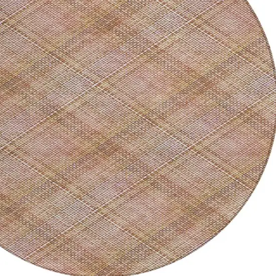 8' Copper And Orange Round Plaid Washable Indoor Outdoor Area Rug Photo 4