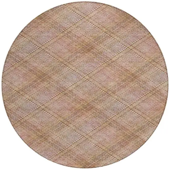 8' Copper And Orange Round Plaid Washable Indoor Outdoor Area Rug Photo 1