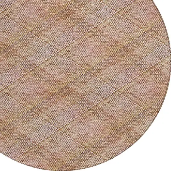 8' Copper And Orange Round Plaid Washable Indoor Outdoor Area Rug Photo 7