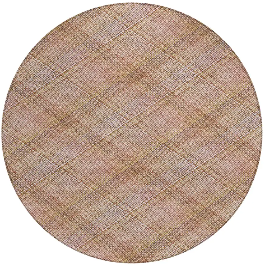 8' Copper And Orange Round Plaid Washable Indoor Outdoor Area Rug Photo 3