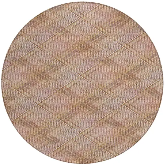 8' Copper And Orange Round Plaid Washable Indoor Outdoor Area Rug Photo 3
