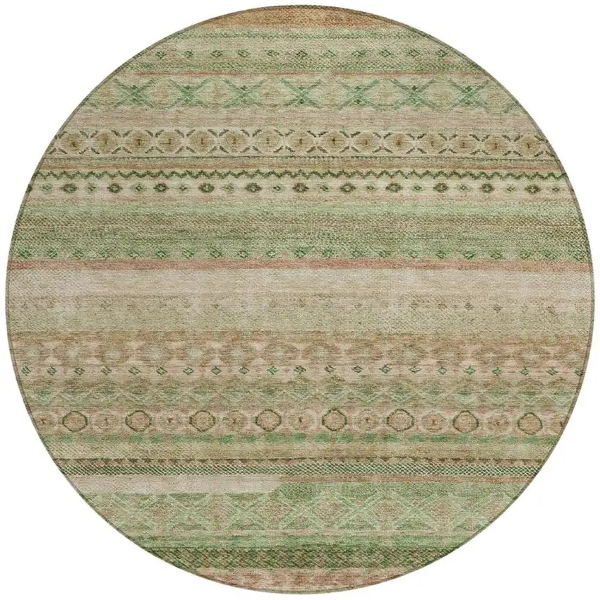 8' Copper And Orange Round Striped Washable Indoor Outdoor Area Rug Photo 2