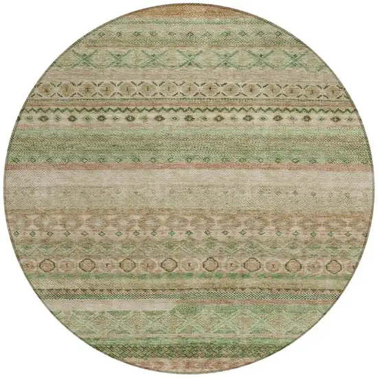 8' Copper And Orange Round Striped Washable Indoor Outdoor Area Rug Photo 2