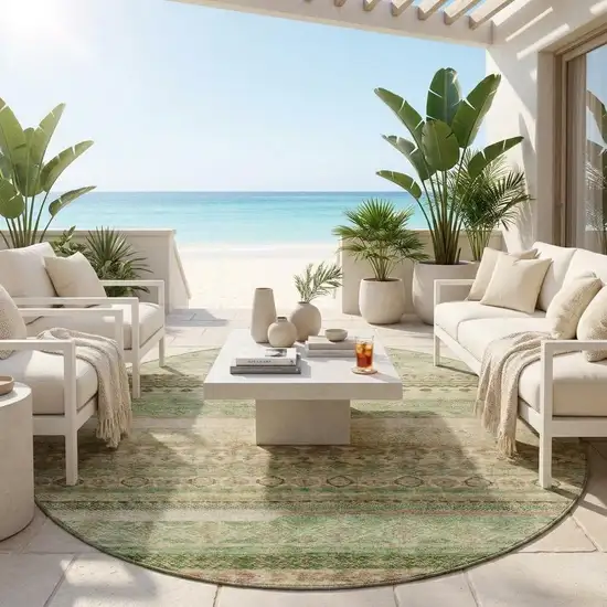 8' Copper And Orange Round Striped Washable Indoor Outdoor Area Rug Photo 1