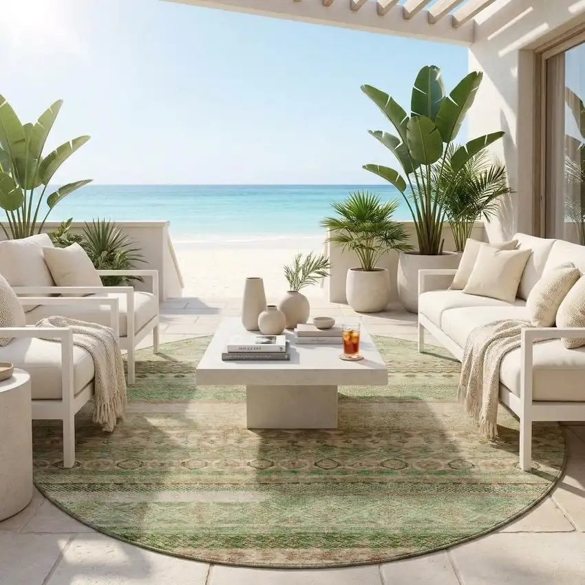 8' Copper And Orange Round Striped Washable Indoor Outdoor Area Rug Photo 1