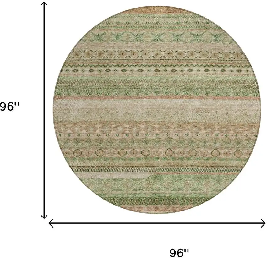 8' Copper And Orange Round Striped Washable Indoor Outdoor Area Rug Photo 7
