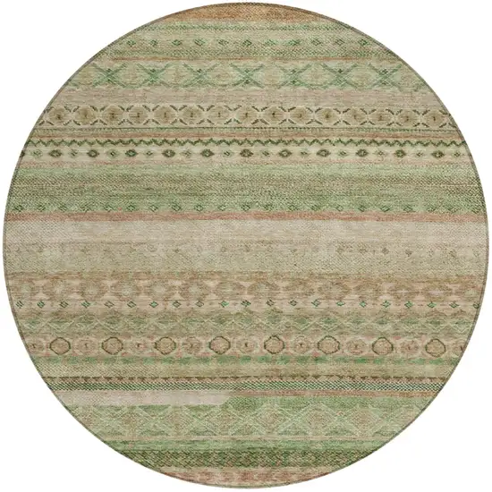8' Copper And Orange Round Striped Washable Indoor Outdoor Area Rug Photo 3