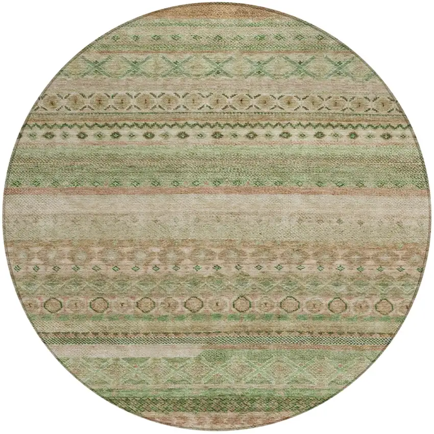 8' Copper And Orange Round Striped Washable Indoor Outdoor Area Rug Photo 3
