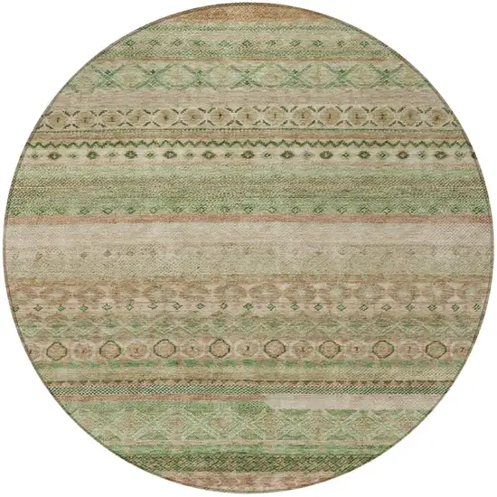 8' Copper And Orange Round Striped Washable Indoor Outdoor Area Rug Photo 4