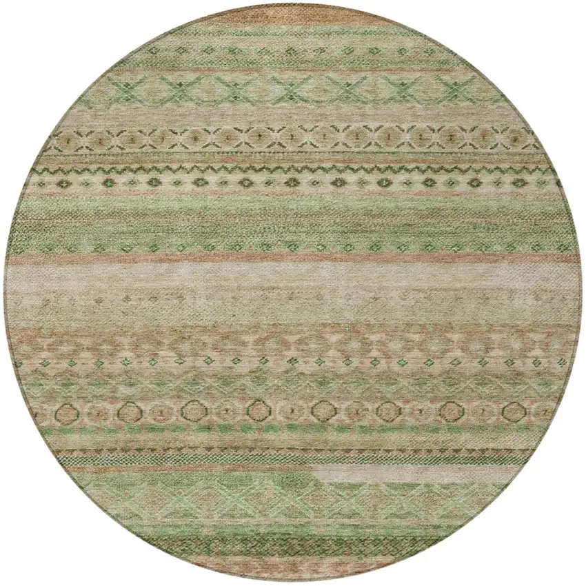 8' Copper And Orange Round Striped Washable Indoor Outdoor Area Rug Photo 4