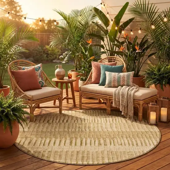 8' Copper And Orange Round Striped Washable Indoor Outdoor Area Rug Photo 1