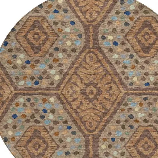 8' Copper And Orange Round Tribal Washable Indoor Outdoor Area Rug Photo 2