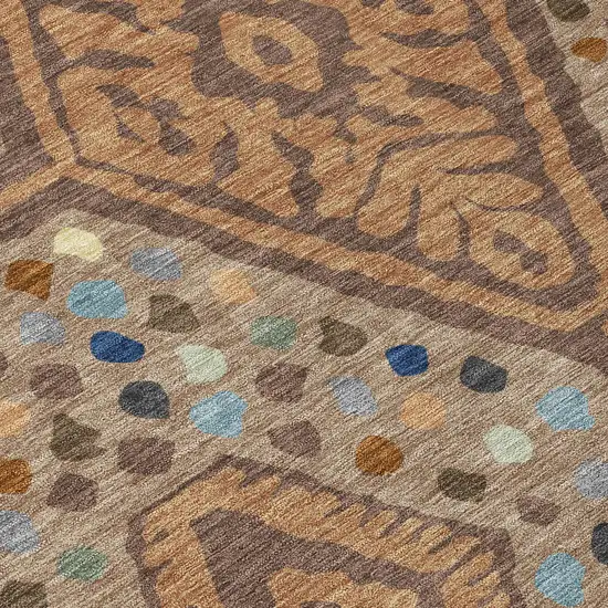 8' Copper And Orange Round Tribal Washable Indoor Outdoor Area Rug Photo 7