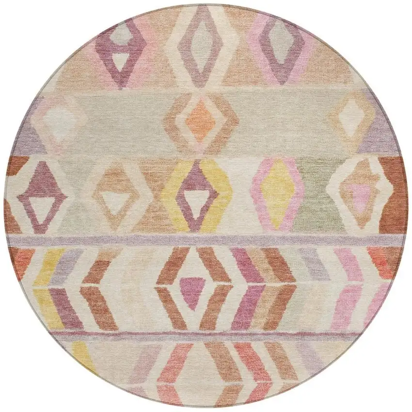 8' Copper And Orange Round Tribal Washable Indoor Outdoor Area Rug Photo 4
