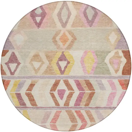 8' Copper And Orange Round Tribal Washable Indoor Outdoor Area Rug Photo 2