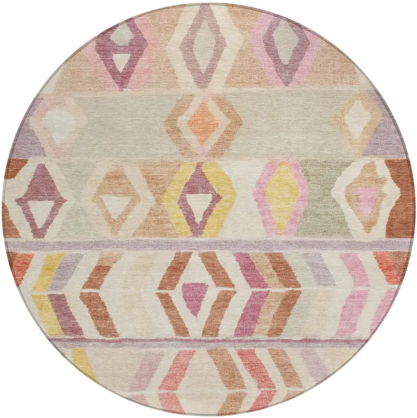 8' Copper And Orange Round Tribal Washable Indoor Outdoor Area Rug Photo 2