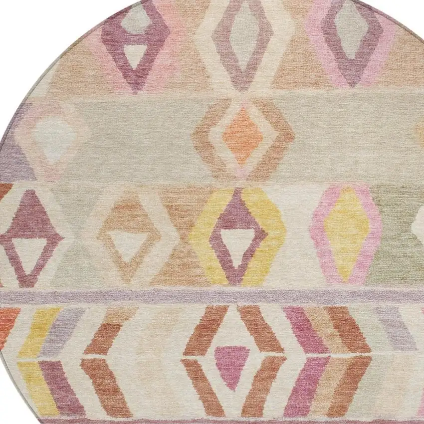 8' Copper And Orange Round Tribal Washable Indoor Outdoor Area Rug Photo 3