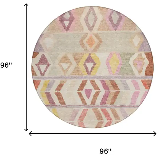 8' Copper And Orange Round Tribal Washable Indoor Outdoor Area Rug Photo 7