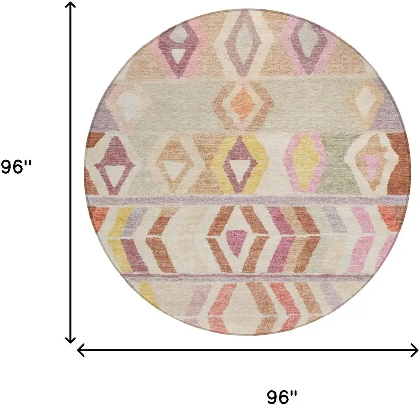 8' Copper And Orange Round Tribal Washable Indoor Outdoor Area Rug Photo 7