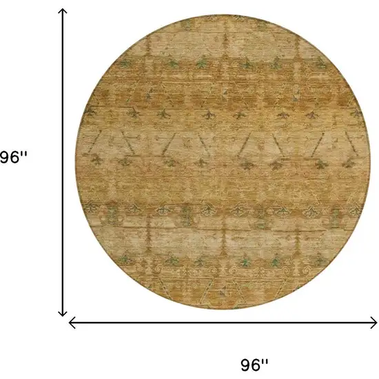 8' Copper And Orange Round Tribal Washable Indoor Outdoor Area Rug Photo 7