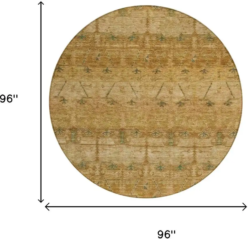8' Copper And Orange Round Tribal Washable Indoor Outdoor Area Rug Photo 7