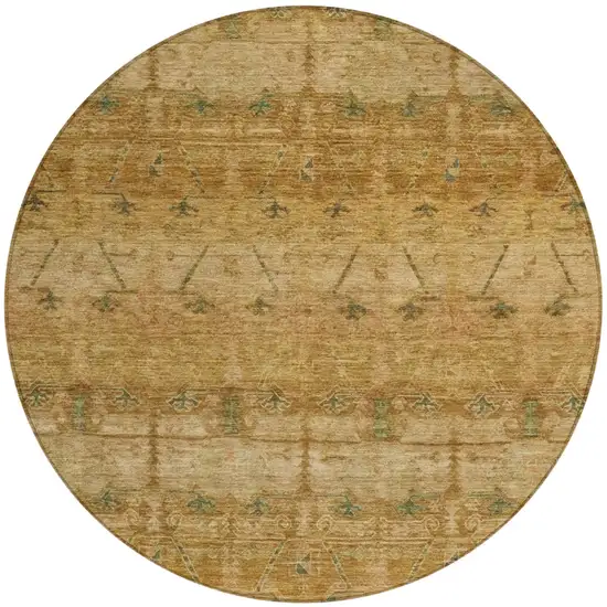 8' Copper And Orange Round Tribal Washable Indoor Outdoor Area Rug Photo 3