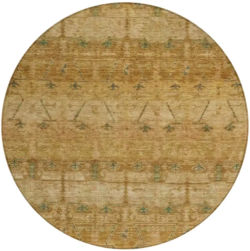 8' Copper And Orange Round Tribal Washable Indoor Outdoor Area Rug Photo 3