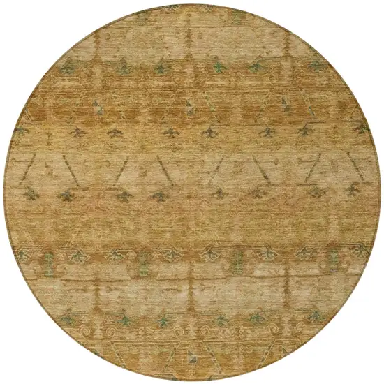 8' Copper And Orange Round Tribal Washable Indoor Outdoor Area Rug Photo 4