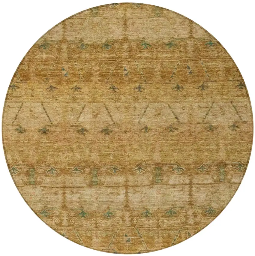 8' Copper And Orange Round Tribal Washable Indoor Outdoor Area Rug Photo 4