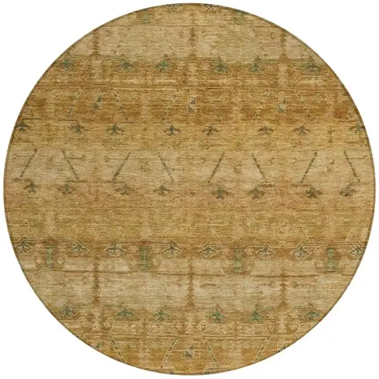 8' Copper And Orange Round Tribal Washable Indoor Outdoor Area Rug Photo 2