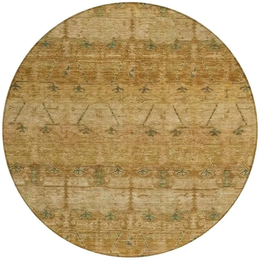 8' Copper And Orange Round Tribal Washable Indoor Outdoor Area Rug Photo 2