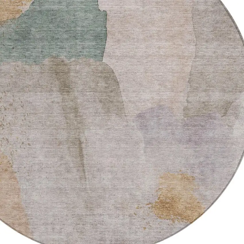 8' Copper And Pale Aqua Round Abstract Washable Indoor Outdoor Area Rug Photo 9