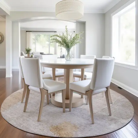 8' Copper And Pale Aqua Round Abstract Washable Indoor Outdoor Area Rug Photo 7