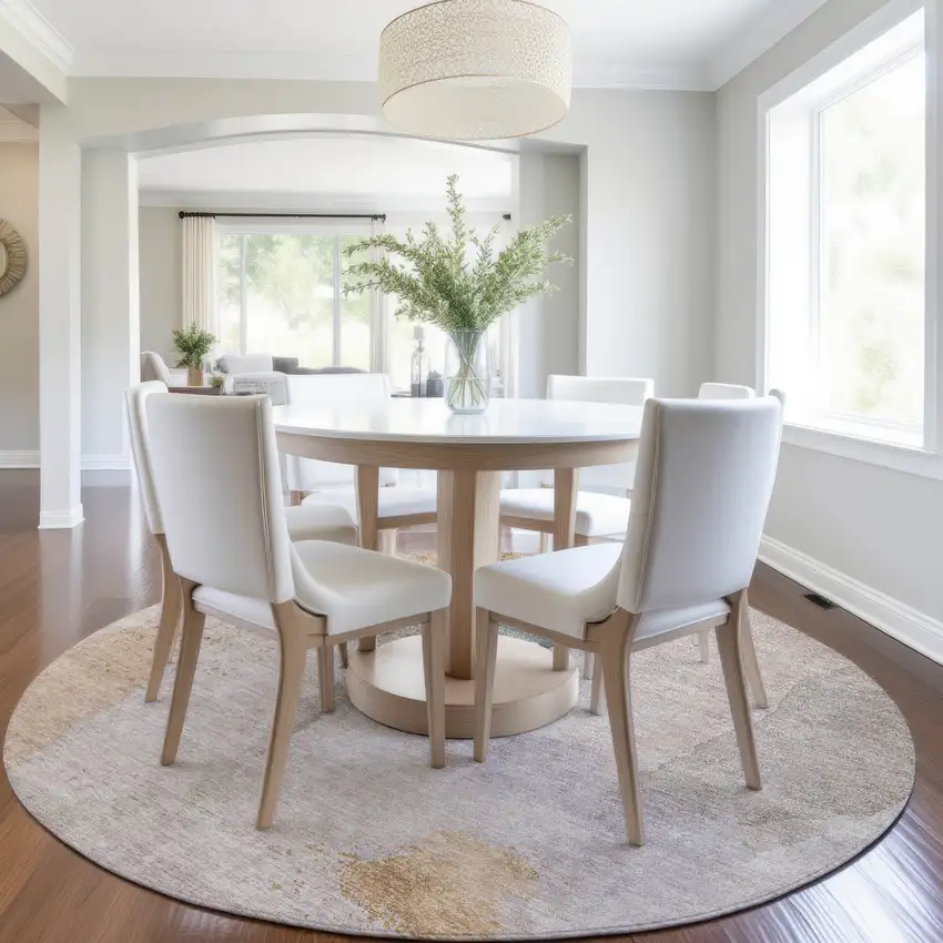 8' Copper And Pale Aqua Round Abstract Washable Indoor Outdoor Area Rug Photo 7