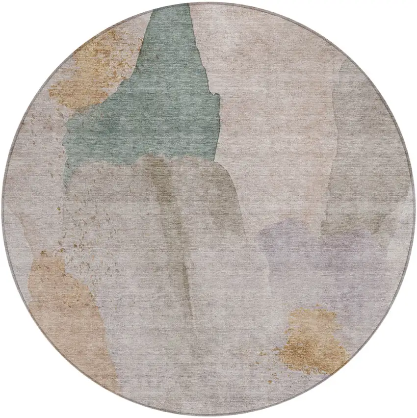 8' Copper And Pale Aqua Round Abstract Washable Indoor Outdoor Area Rug Photo 1