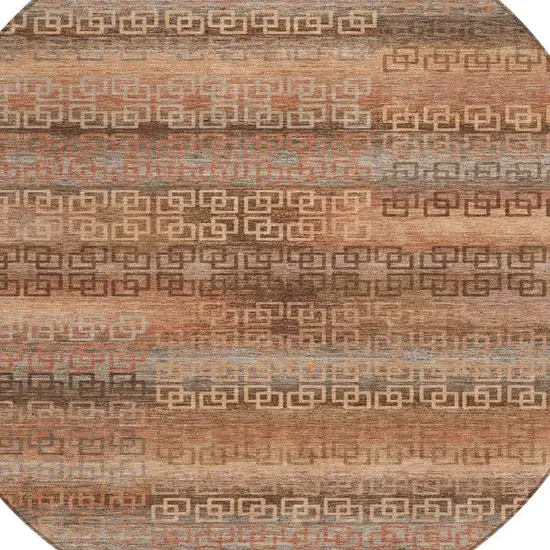 8' Copper And Peach Round Striped Washable Indoor Outdoor Area Rug Photo 3