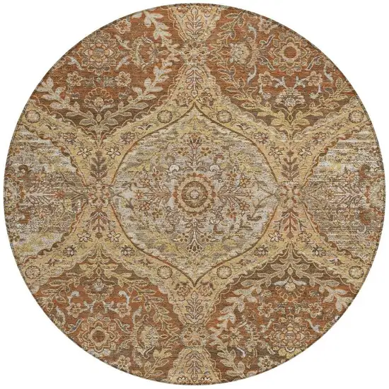 8' Copper And Pink Round Ogee Washable Indoor Outdoor Area Rug Photo 4